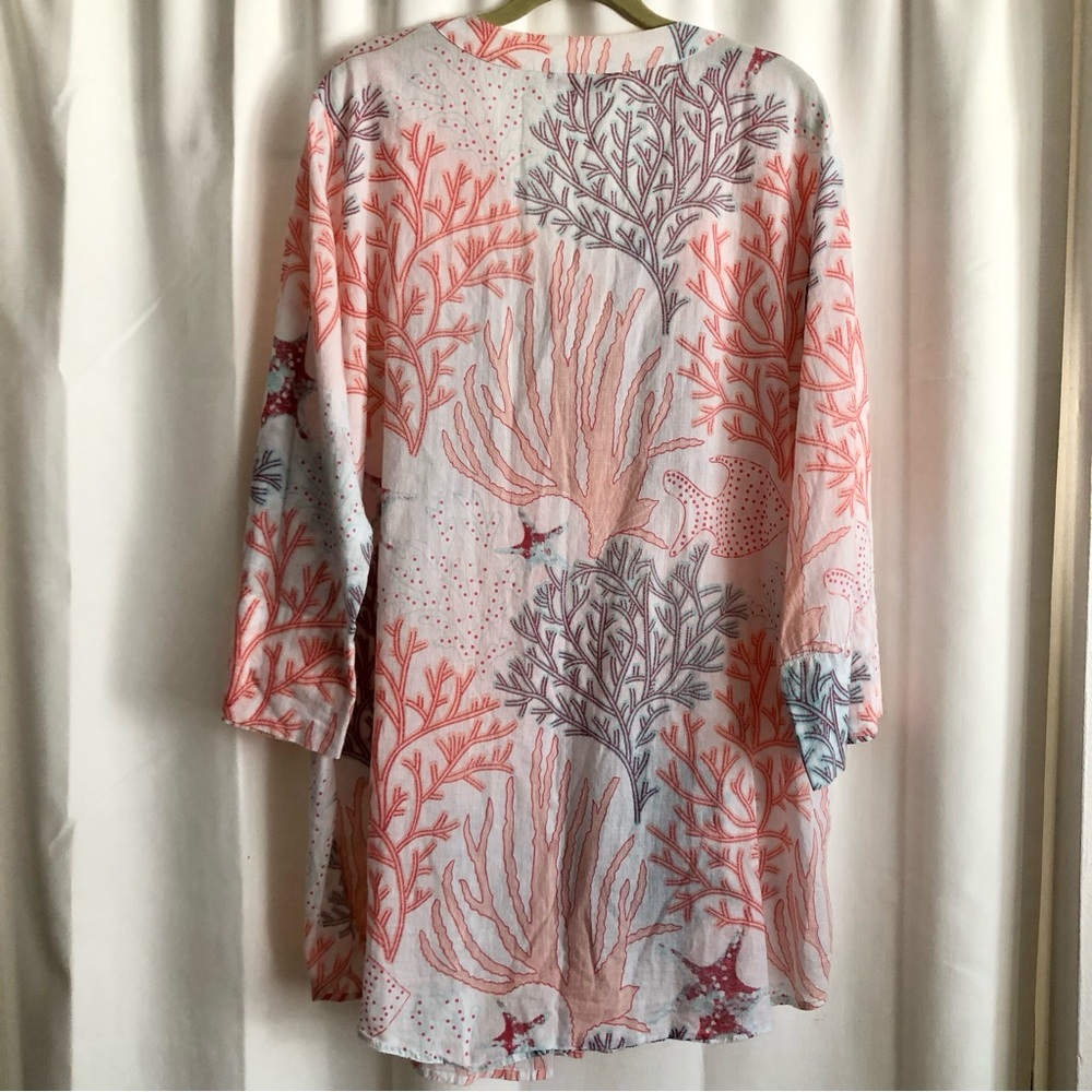 Soft Surroundings Coral Reef Teal Tunic Cotton Embroidered Sequin Blouse Top XL - Picture 12 of 12